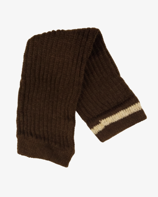 Pair of Brown Knit Leg Warmers with Skin Stripe Accent