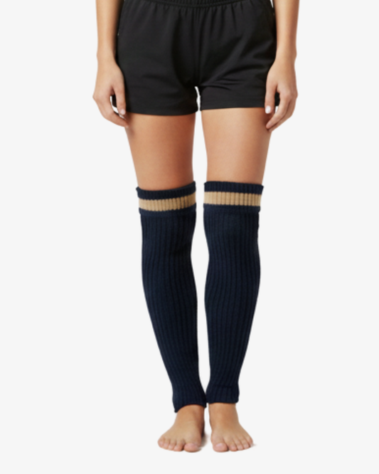 Pair of Blue Knitted Leg Warmers with Skin Stripe Accent