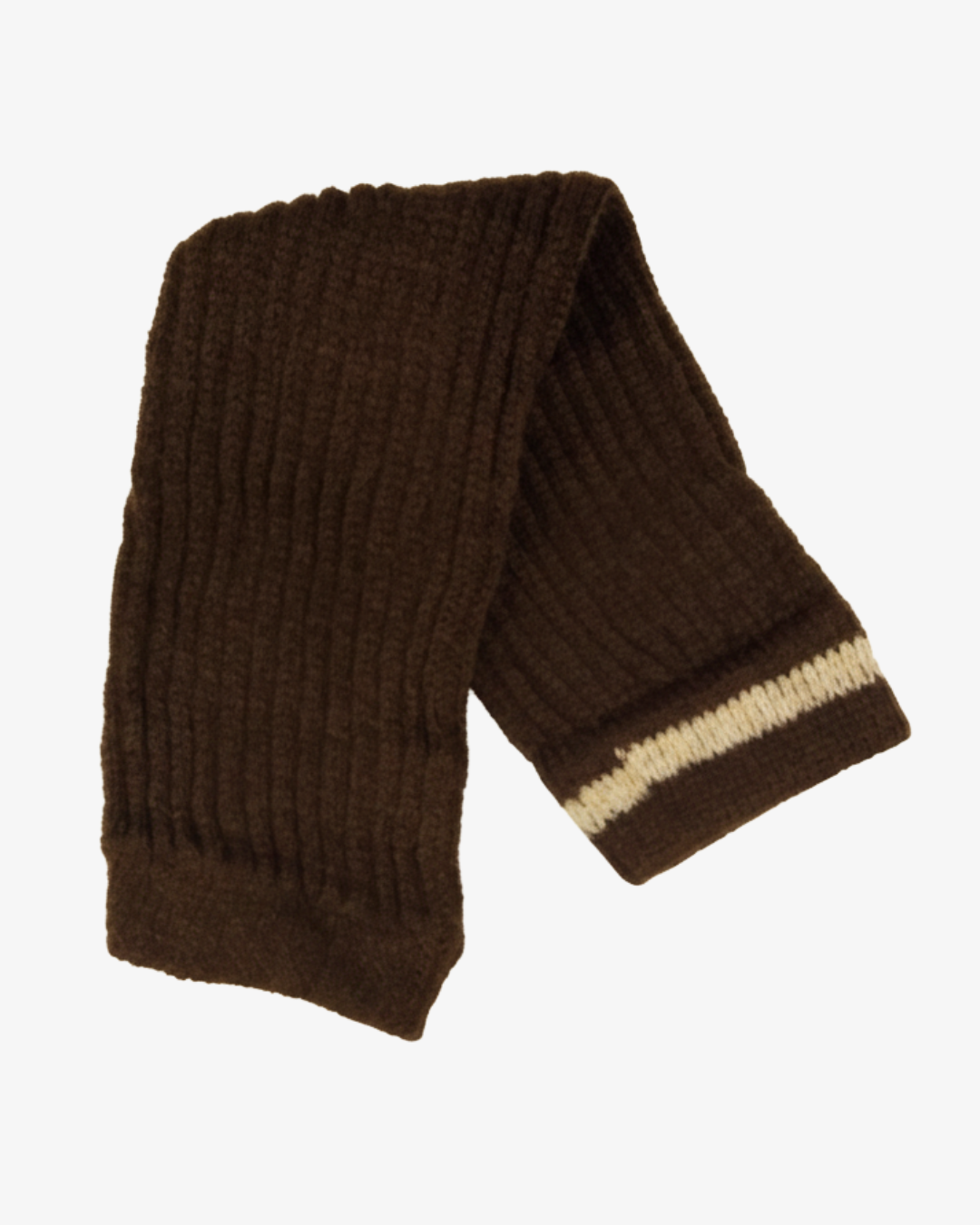 Pair of Brown Knit Leg Warmers with Skin Stripe Accent
