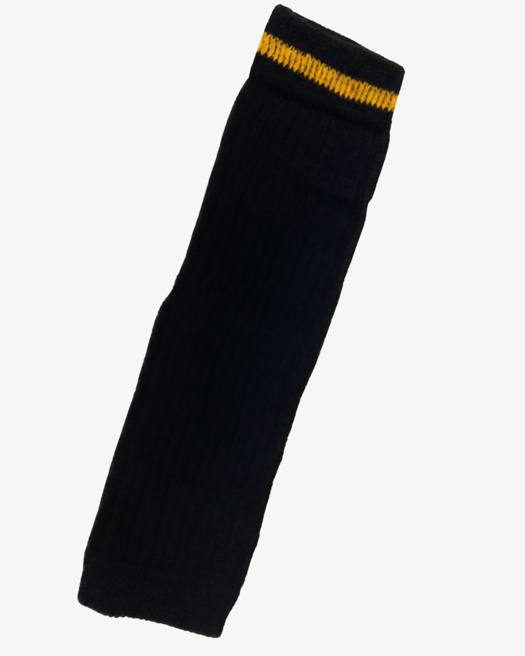 Pair of Black Knitted Leg Warmers with Gold Stripe Accent
