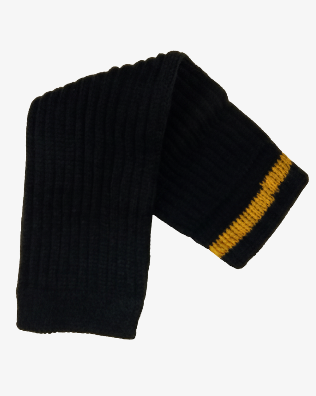 Pair of Black Knitted Leg Warmers with Gold Stripe Accent