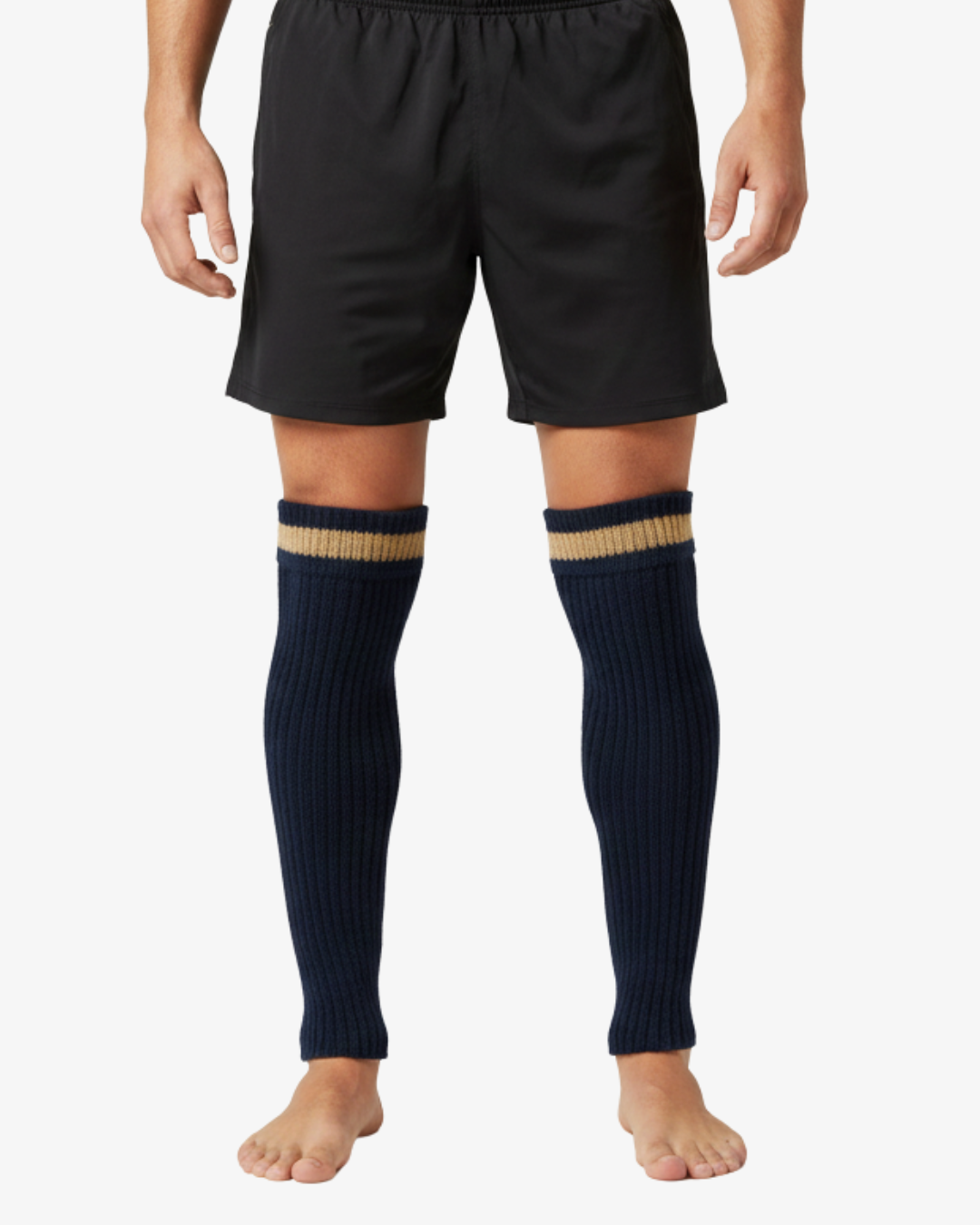 Pair of Blue Knitted Leg Warmers with Skin Stripe Accent