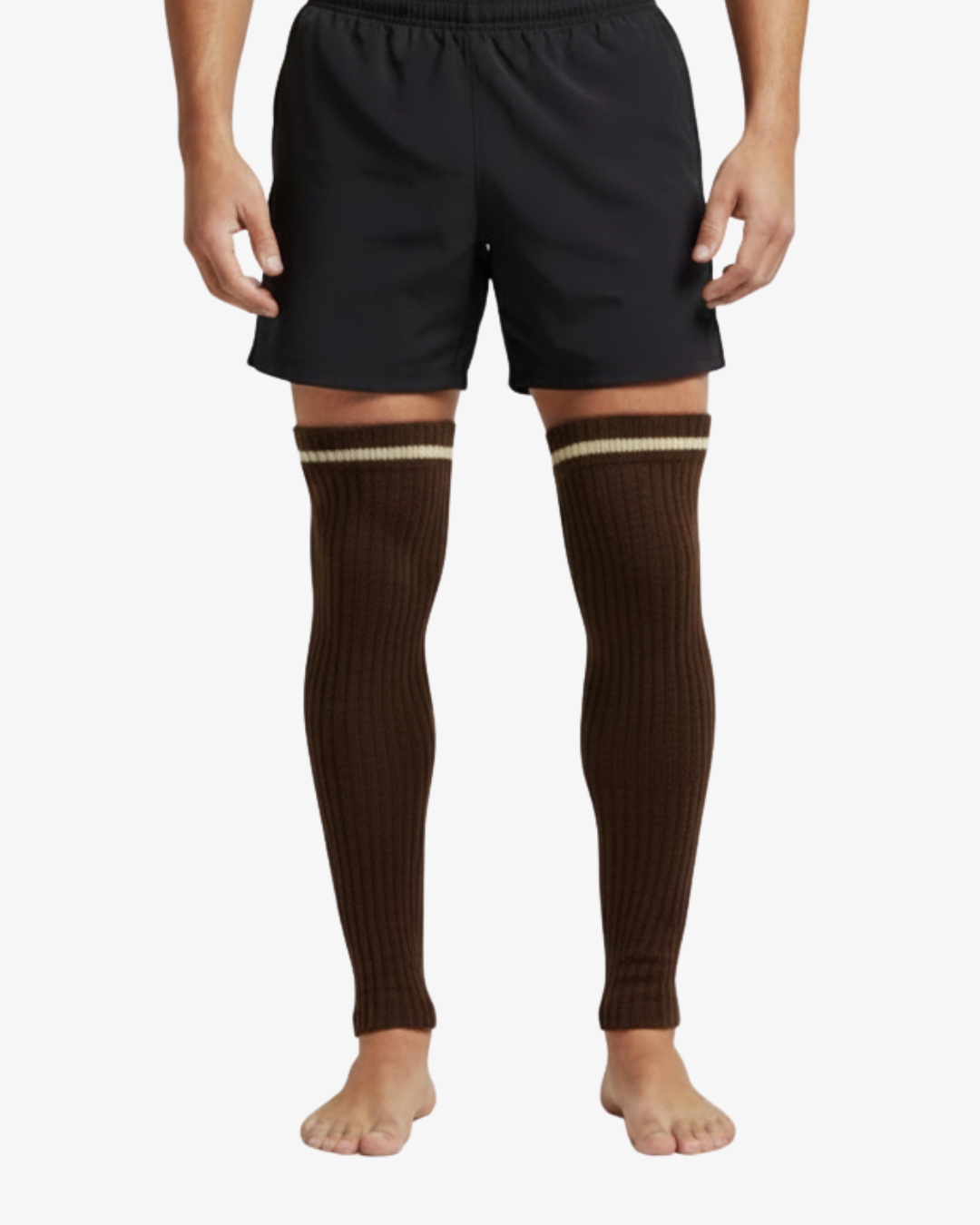 Pair of Brown Knit Leg Warmers with Skin Stripe Accent