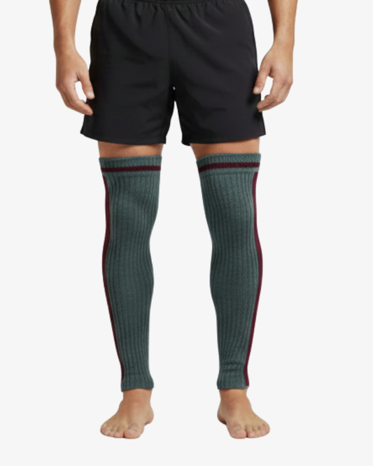 Pair of Grey Knit Leg Warmers with Maroon Stripe Accent