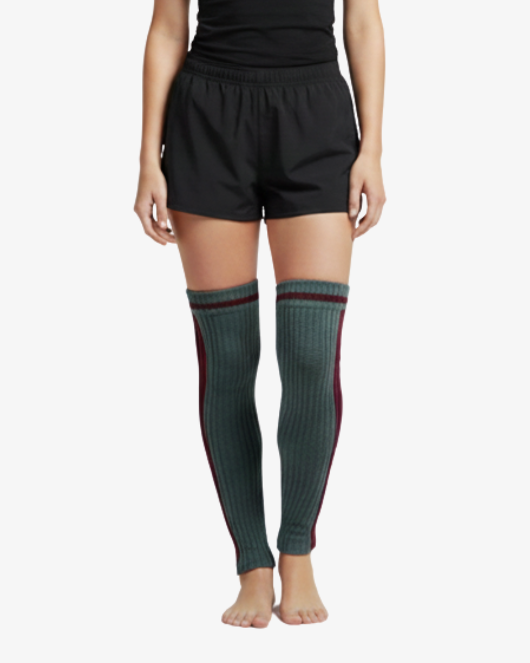 Pair of Grey Knit Leg Warmers with Maroon Stripe Accent