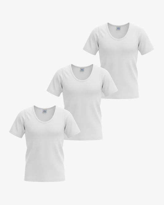 Pack of 3 Premium 100% Pima Combed Cotton T-Shirt - Pure White | Men's Half Sleeves Vest