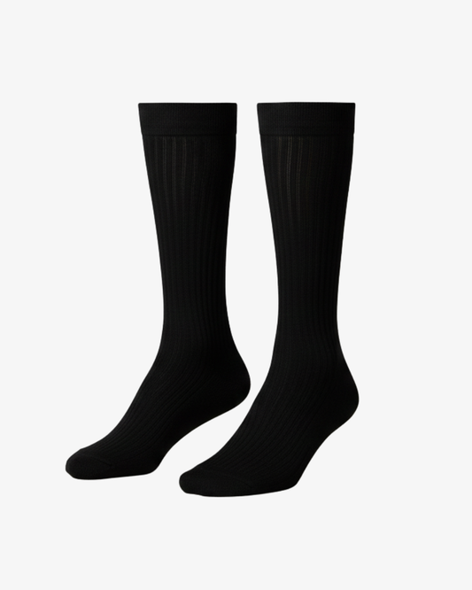 Classic Black Dress Socks - Ribbed Knitted Crew Socks