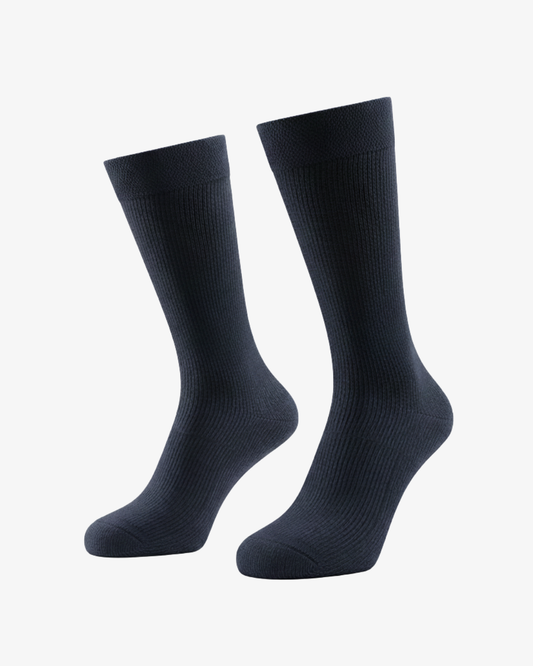Classic Navy Blue Dress Socks - Ribbed Knitted Crew Socks