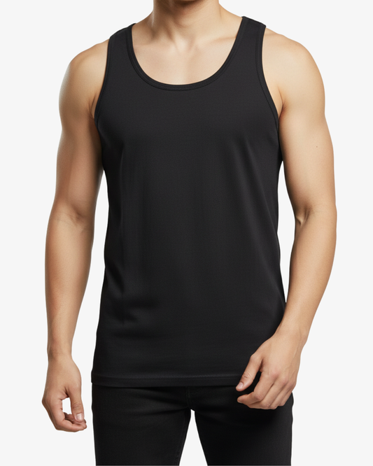 Premium Pima Combed Cotton Sleeveless Vest - Jet Black