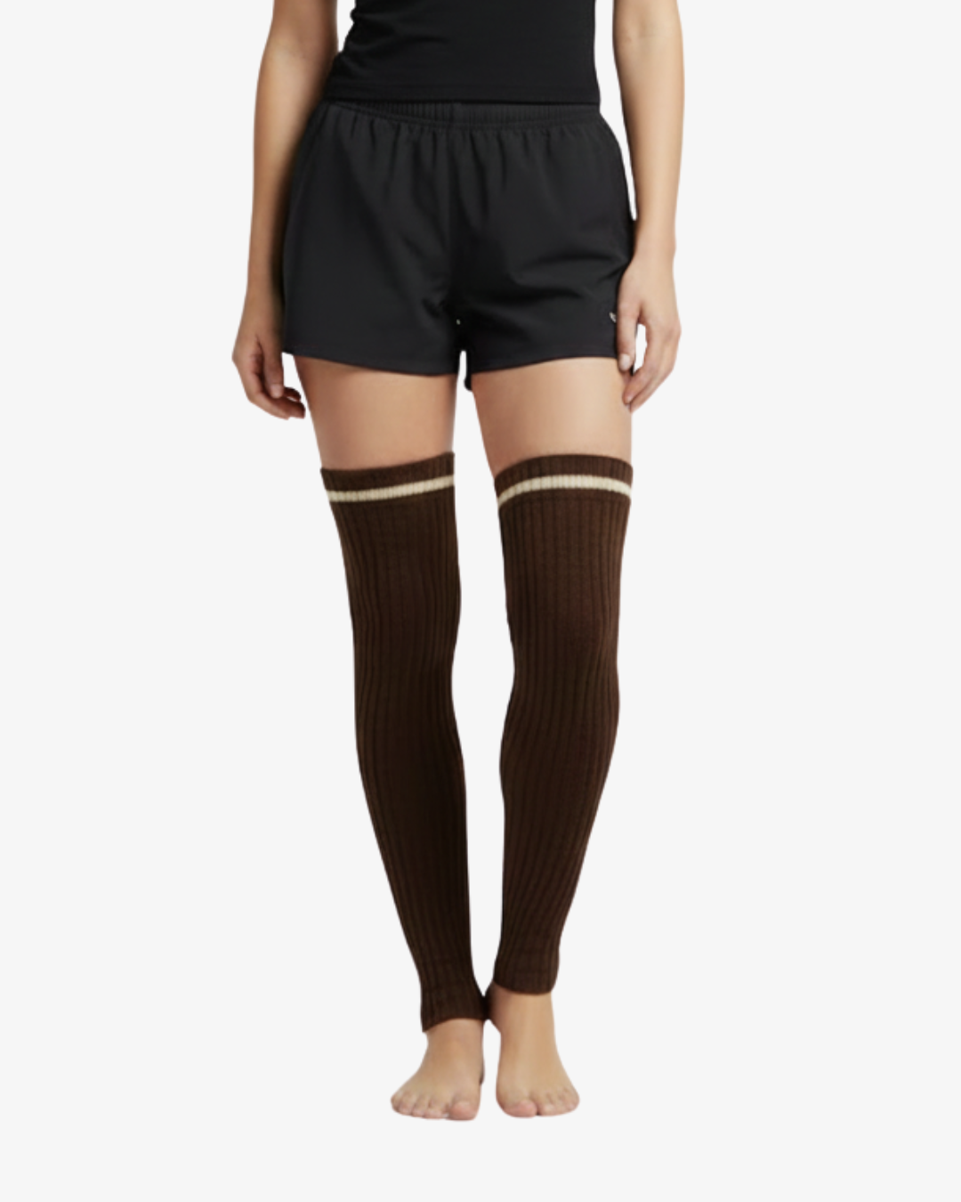 Pair of Brown Knit Leg Warmers with Skin Stripe Accent