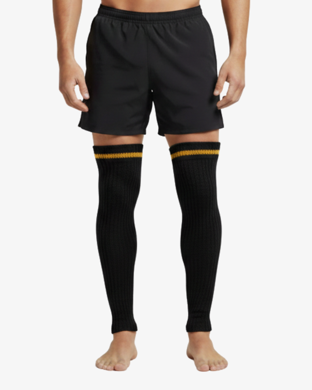 Pair of Black Knitted Leg Warmers with Gold Stripe Accent